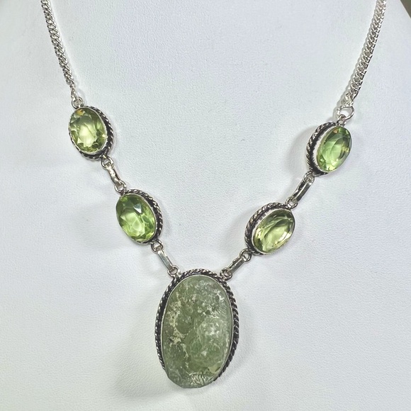 Rough Prehnite 925 Gemstone Necklace ONLY - Picture 1 of 6
